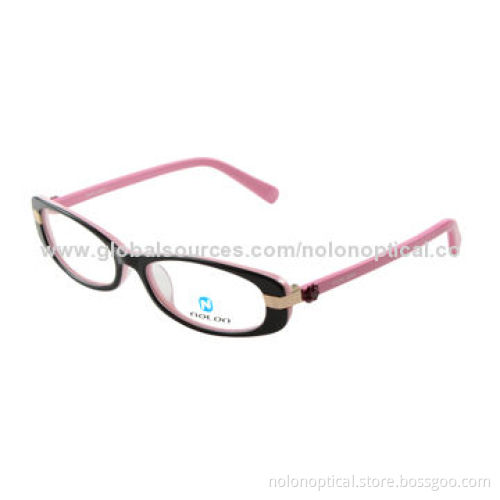 Hot selling woman acetate optical eye-wear frames with fashion metal trim in pink